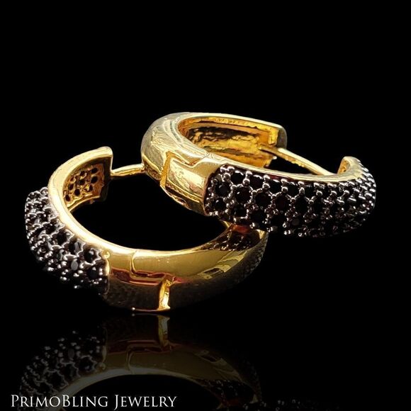 Black & Gold Hoop Earrings - Picture 3 of 4